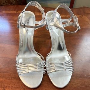 Ralph Laurel Silver Leather Strappy Heels